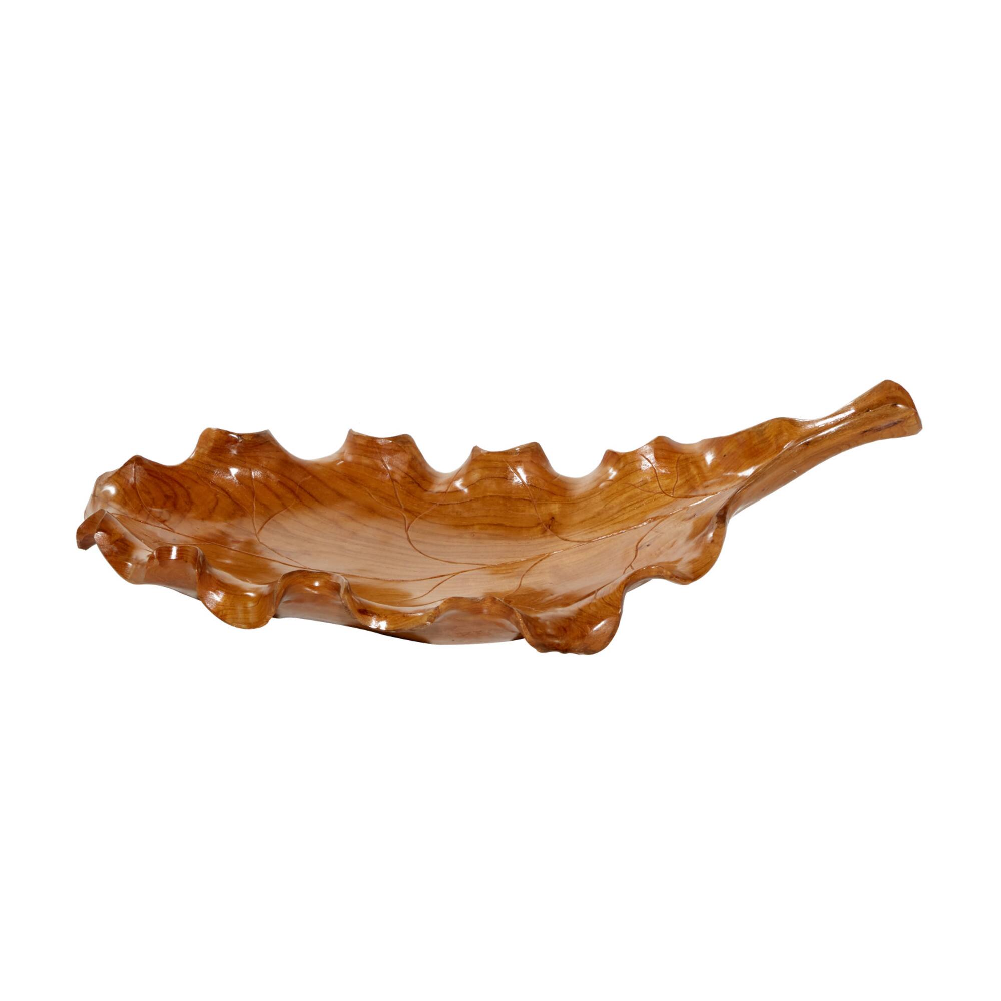 Brown Leaf Teak Wood Rustic Tray